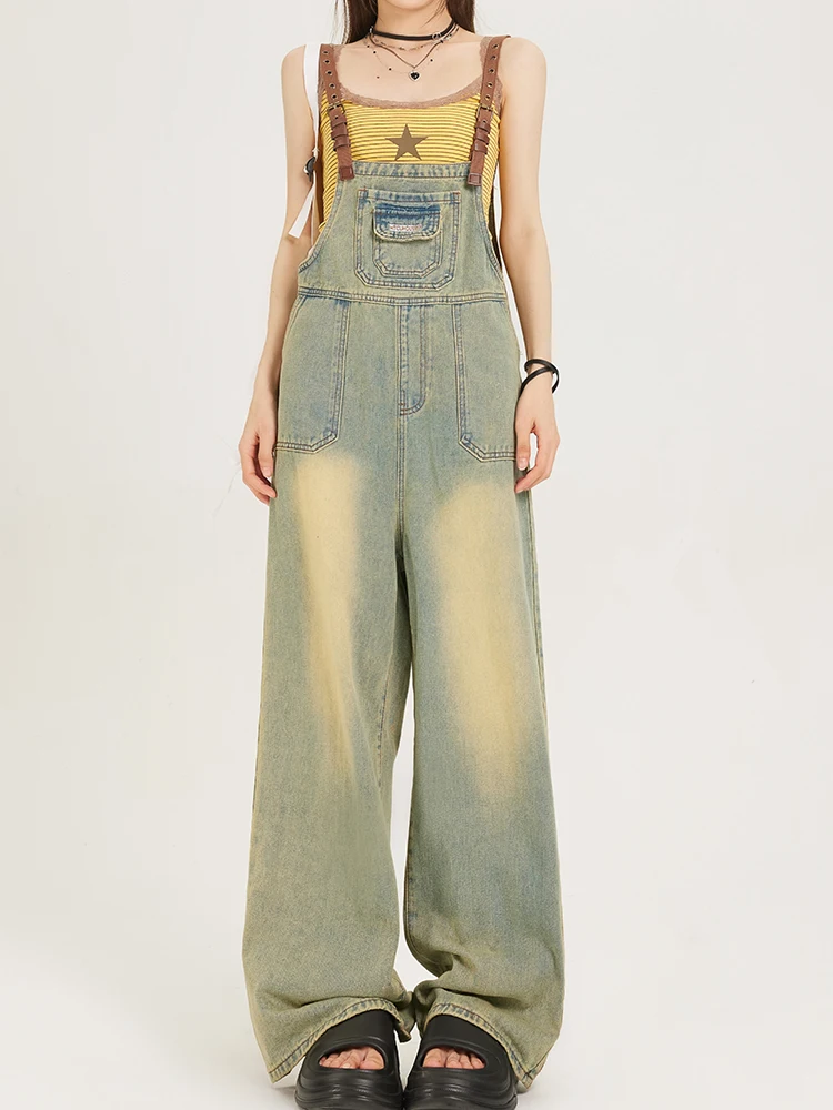 Kazalin Jeans-Overall mit hoher Taille für Damen, lockere Passform, Bla-Hose mit weitem Bein, Frühling 2026, amerikanischer Retro-Stil, lässiger Hiphop