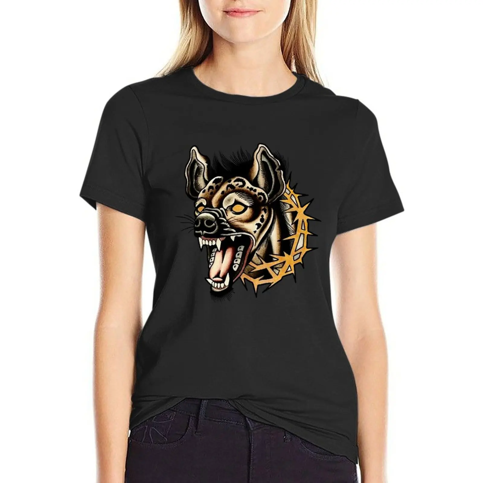 Traditional Hyena Tattoo T-Shirt customizeds funny blanks animal prinfor tight shirts for Women