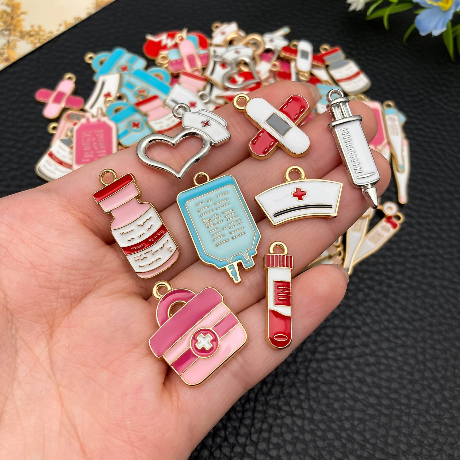 10/20/50pcs Alloy Medical Pendants (Enamel Coated) – Doctor/Nurse Inspired Charms for Handmade Necklaces & Keychains