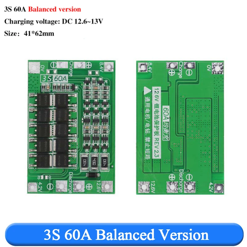 3S 4S 40A 60A Li-ion Lithium Battery Charger Protection Board 18650 BMS Drill Motor 11.1V 12.6V/14.8V 16.8V Enhance/Balance 25A