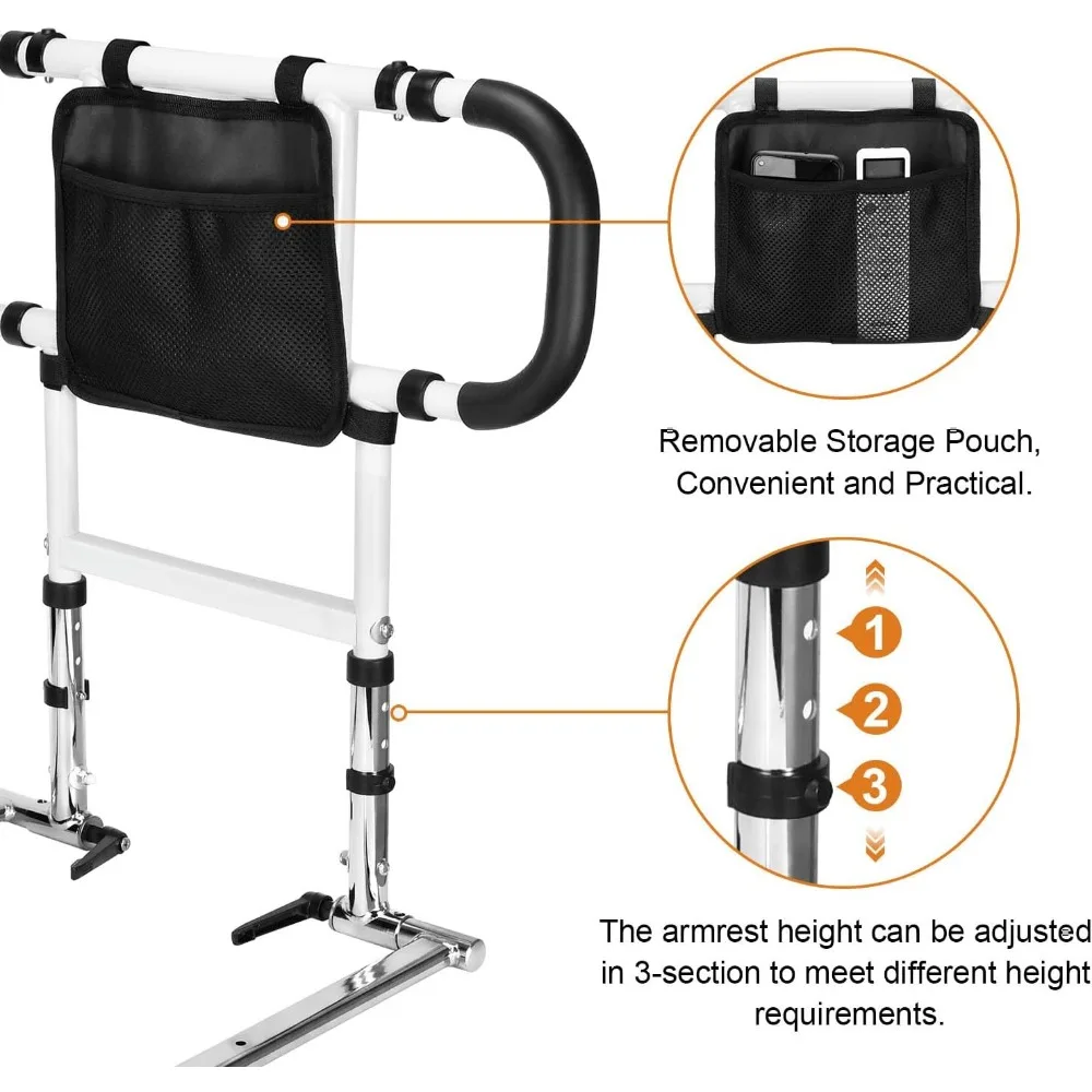 قضبان سرير لكبار السن، حاجز مساعدة للسرير قابل للطي وقابل للسحب، حاجز سرير مع انتزاع مزدوج، سكة مساعدة للسرير بارتفاعات قابلة للتعديل