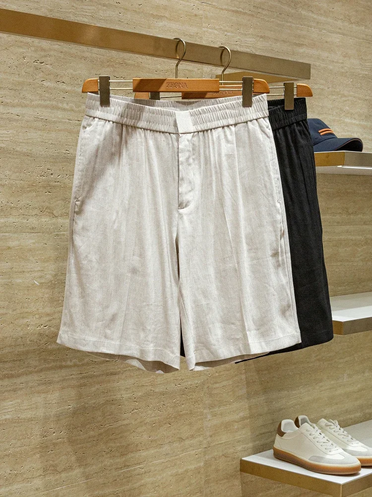 

ZZ high-end comfortable and breathable linen-blend summer men's elastic waist casual shorts