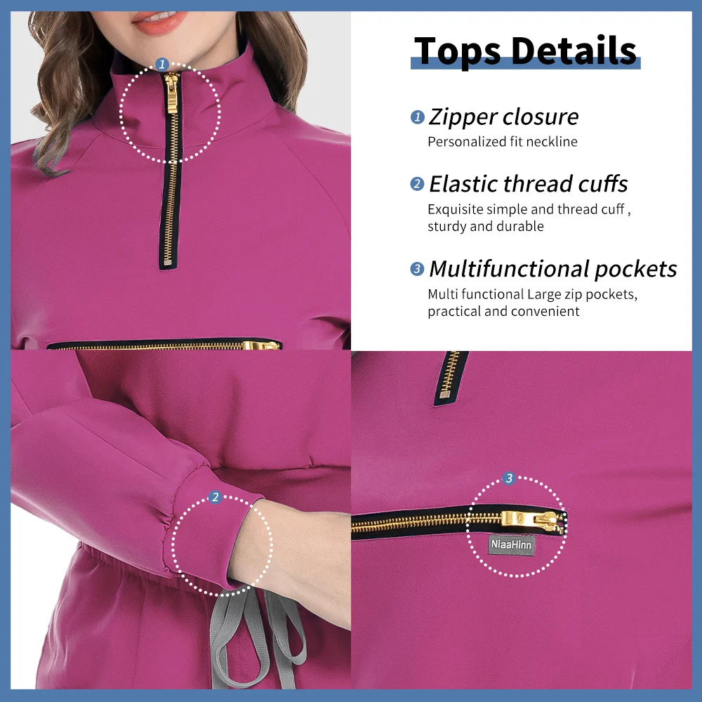 Hot Sale Anti Wrinkle Washable Nurse Uniforms Medical Scrubs Tops Pants Suit Women Scrub Set Unisex Long Sleeve Surgery Workwear