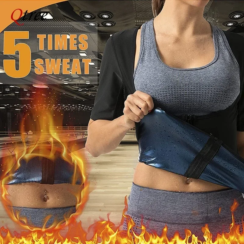 Qtree Women Sauna Sweat Hot Polymer Corset Waist Trainer Sauna Tops Zipper Weight Loss Body Shaper Thermo Push Up Chest Shirt