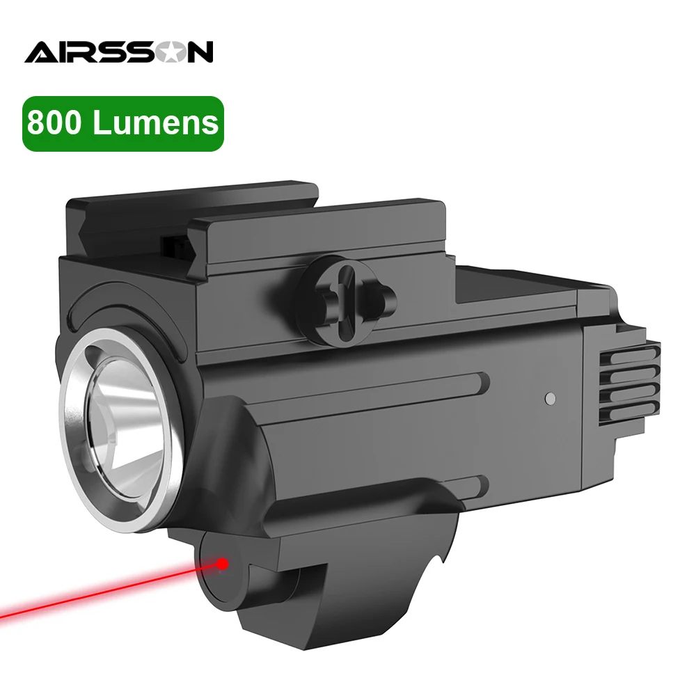 

800 Lumens Red Laser Gun Light Combo Tactical Weapon Gun Light USB Rechargeable Flashlight with Strobe Function for Pistol Rifle