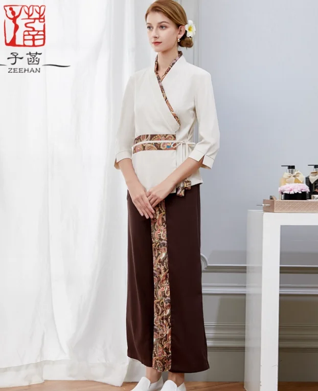 

Thai Spa Uniform Overalls Beauty Salon Work Cloth Women Beautician Vintage Include Tops Pants