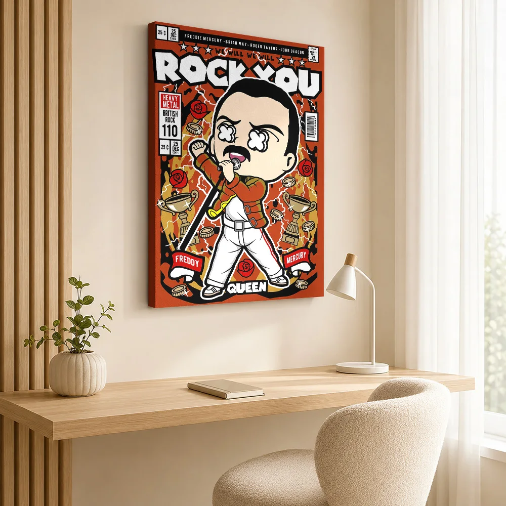 Freddie Mercury Pop Cultur Framed Canvas Poster Custom Photo Retro Music Wall Paintings Decoration for Bar Gift for Collectors