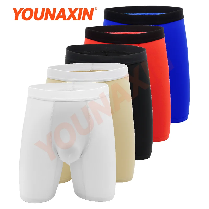 5 Pcs Men Long Leg Boxer Briefs Ice Silk Quick Dry Sports Underwear Gym Fitness Training Anti‑chafing Underpants M L XL 2XL