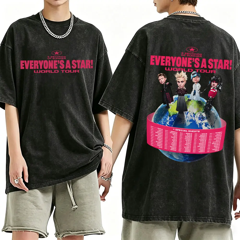

Washed Vintage 5 Seconds of Summer T-shirt Everyone's A Star World Tour 2026 T-shirts Men Women Pop Punk Rock Oversized T Shirts