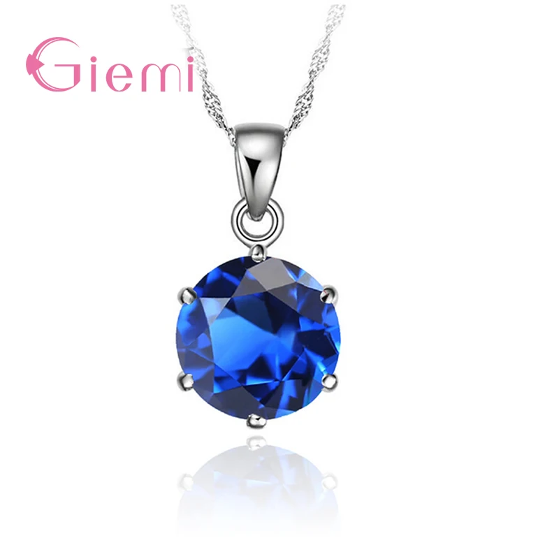 New Trendy Single Sparkling Crystals Pendant Necklace For Women Real 925 Sterling Silver Wedding Collar Jewelry Multicolor