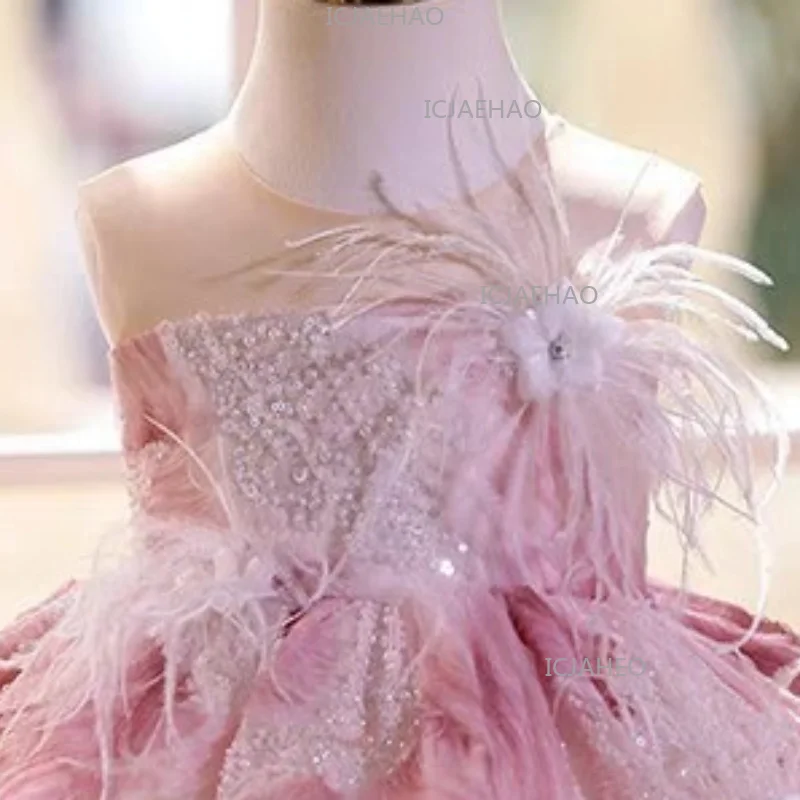 Children Girls Host Birthday Birthday Party Banquet Performance  Formal Dress Pink Vintage Fashion KidsPrincess Gown Costume
