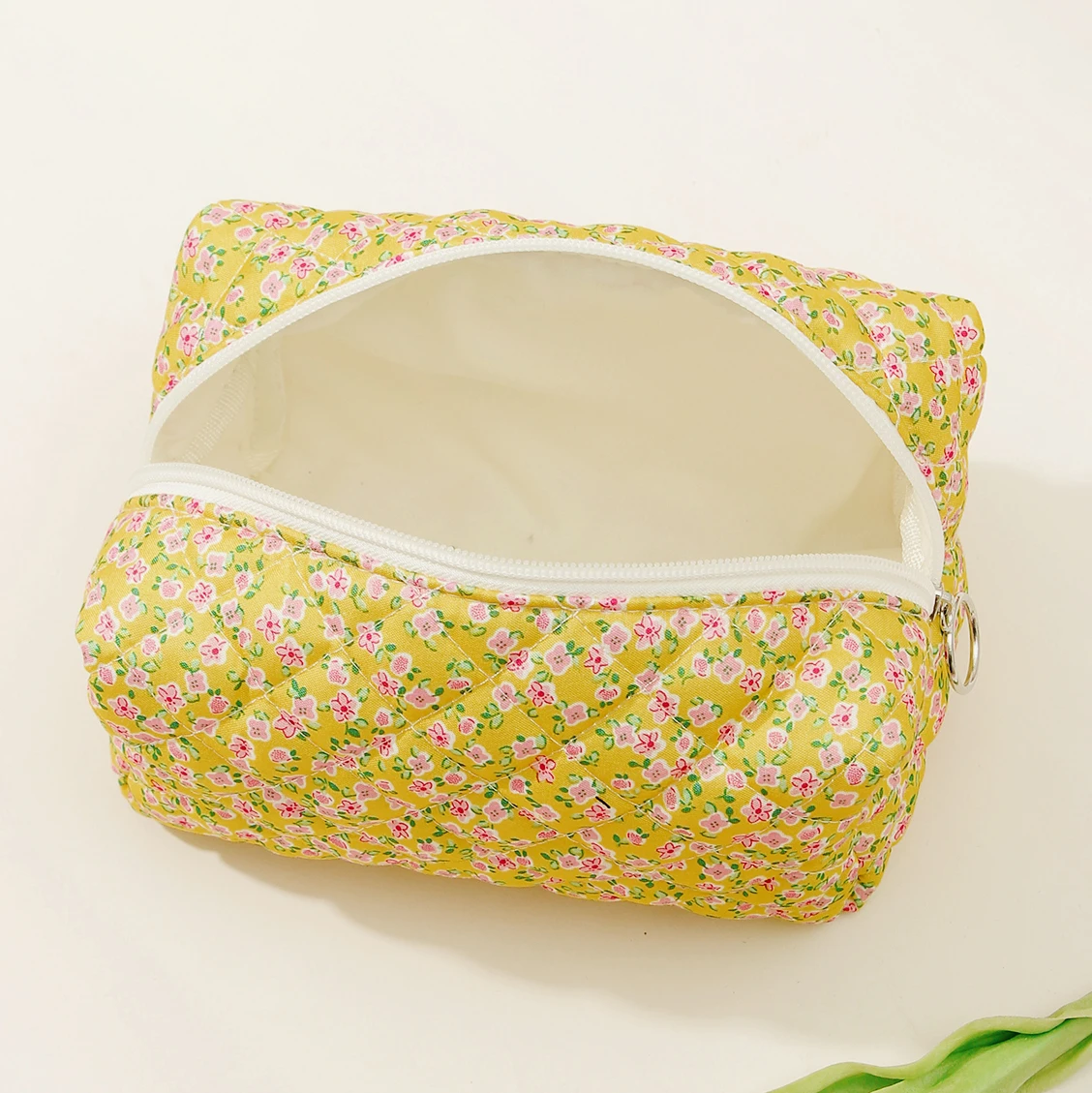 Bolsa cosmética com estampa floral com fecho zíper, Bolsa de maquiagem para mulheres, portátil para batom, viagem, capacidade