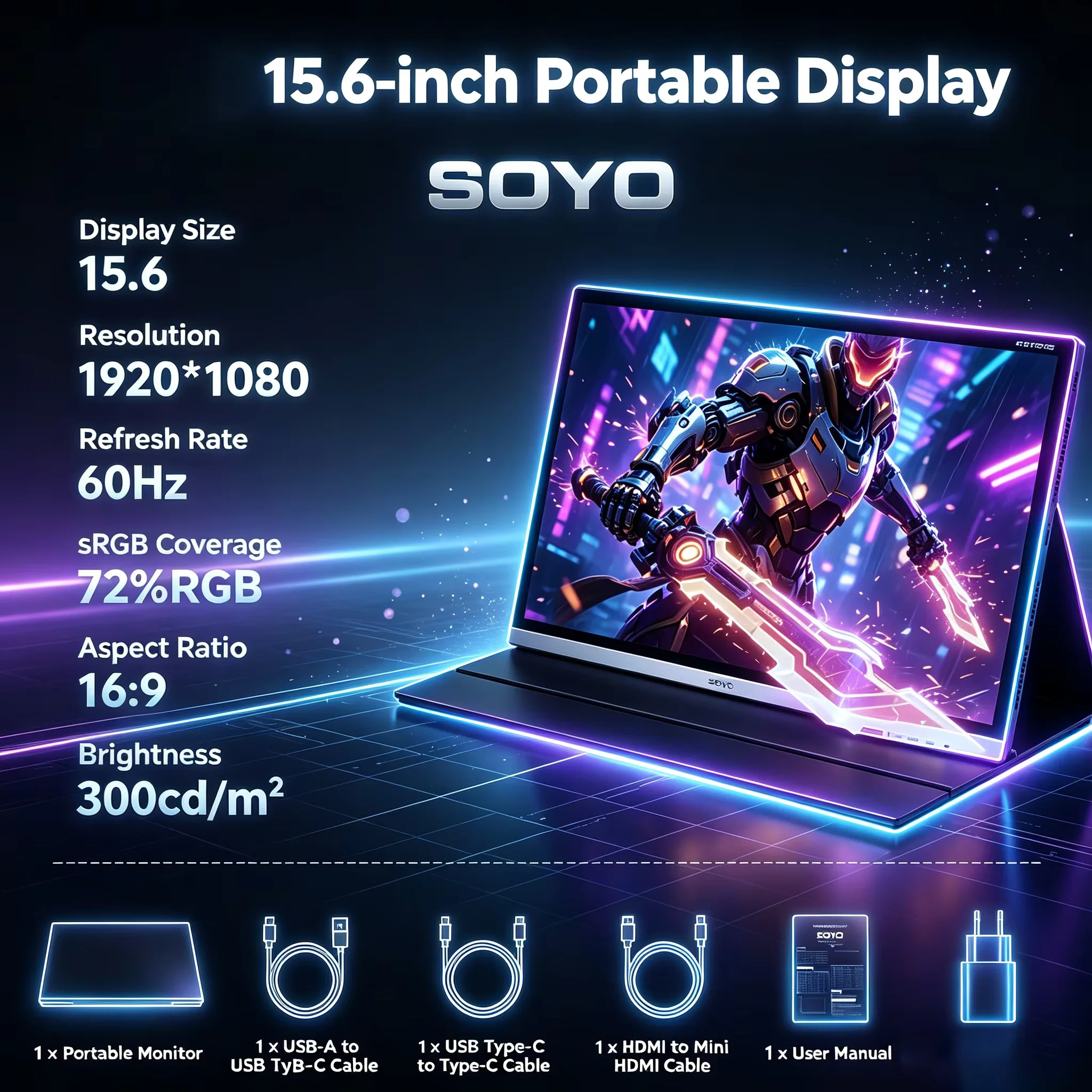 Sy15Fn60 1920*1080 15,6 Zoll 60Hz Tragbarer Monitor für Laptop/Xbox/PS5/Switch/TV-Box/Mobile PC-Erweiterung