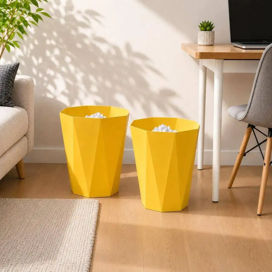 2-Pack Nordic-Style Octagonal Bin, Geometric Plastic Waste Basket With Frosted Finish, Open-Top Small Trash Can, Suitable For