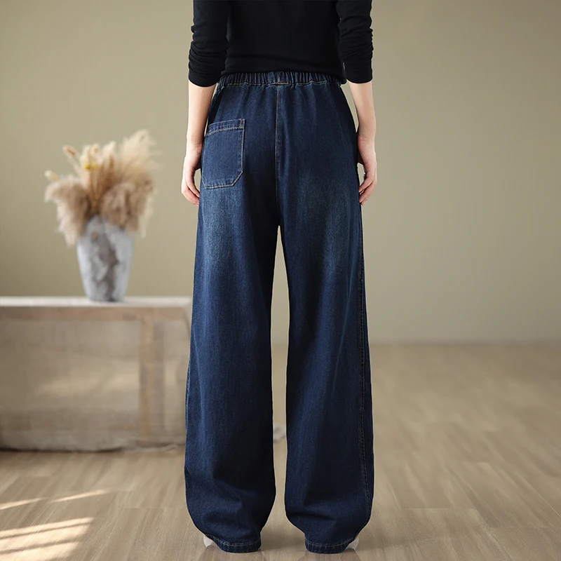 Waed Denim Wijde Pijpen Broek Gordel Pure Kleur Herfst Winter Casual Rechte Pijpen Jeans Dames Faionable Broek