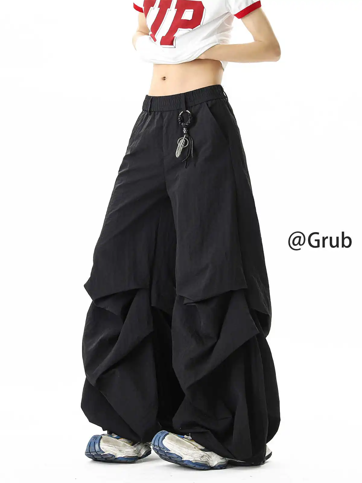 

Женские джинсы темно-черного цвета с высокой талией, свободные драпированные уличные мешковатые широкие брюки в стиле хип-хоп, винтажные прямые летние брюки Y2K