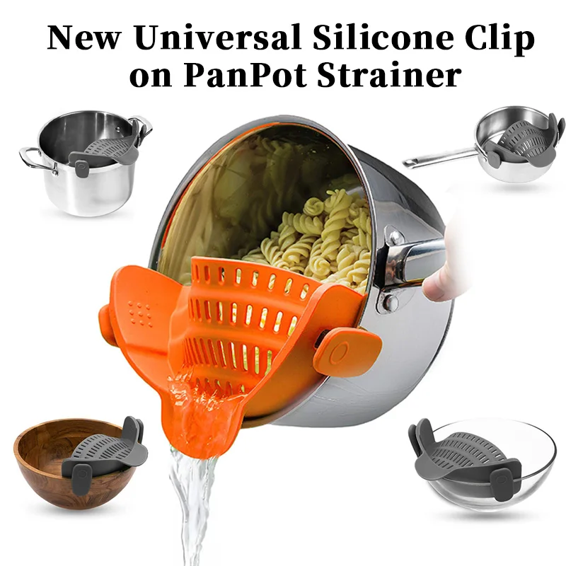 New Universal Silicone Clip on PanPot Strainer Anti Spill Pasta Pot Strainer Food Grade Fruit Colander for Pasta Fruit Vegetable