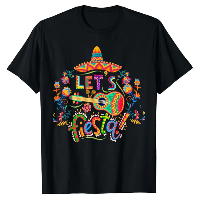 Let's Fiesta Cinco De Mayo Fiesta Squad Sombrero Hat Mexican T-Shirt Women's Fashion Mexico Fiesta Party Clothes Graphic Tee Top