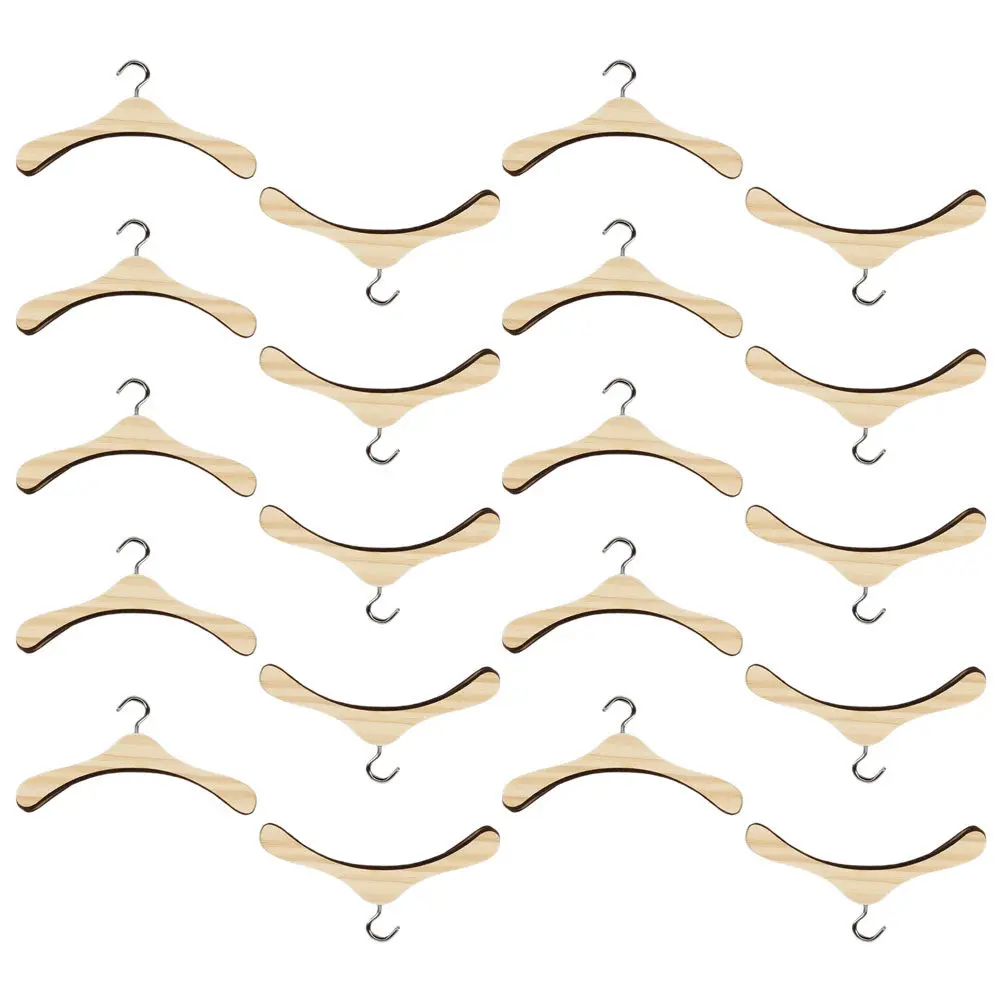 

20Pcs Wooden Miniature Closet Hangers 12Cm Natural Wood Organizer Display Rack for Dollhouse Bedroom Wardrobe Accessories