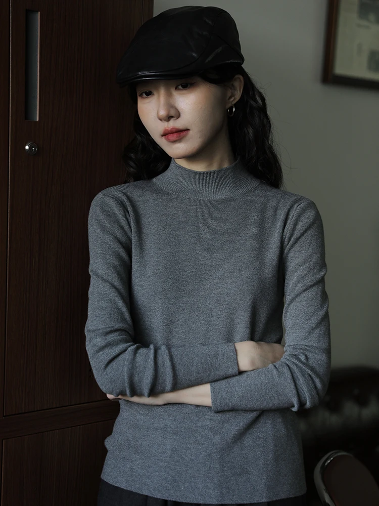 

Облегающий вязаный свитер Deep ey Slim Fit Long Sve f с высоким воротником для поездок на работу Sle Boting irt Faionable Top для женщин