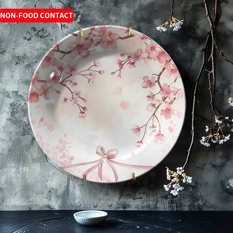 1pc Pink Floral Bow Ceramic Decorative Plate - Vintage European Style Wall & Tabletop Decor, Non-Food Contact, Perfect for