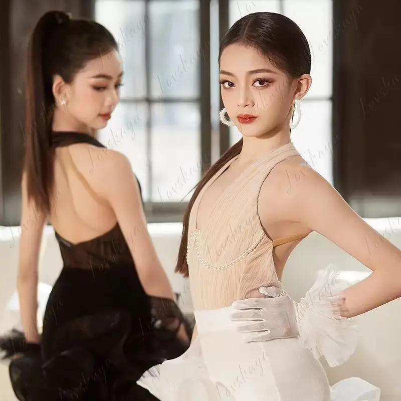 ชุดเดรสประดับมุกสุดหรูสำหรับการฝึกซ้อมเต้นละติน ให้เสน่ห์สง่างามสำหรับสาวๆ