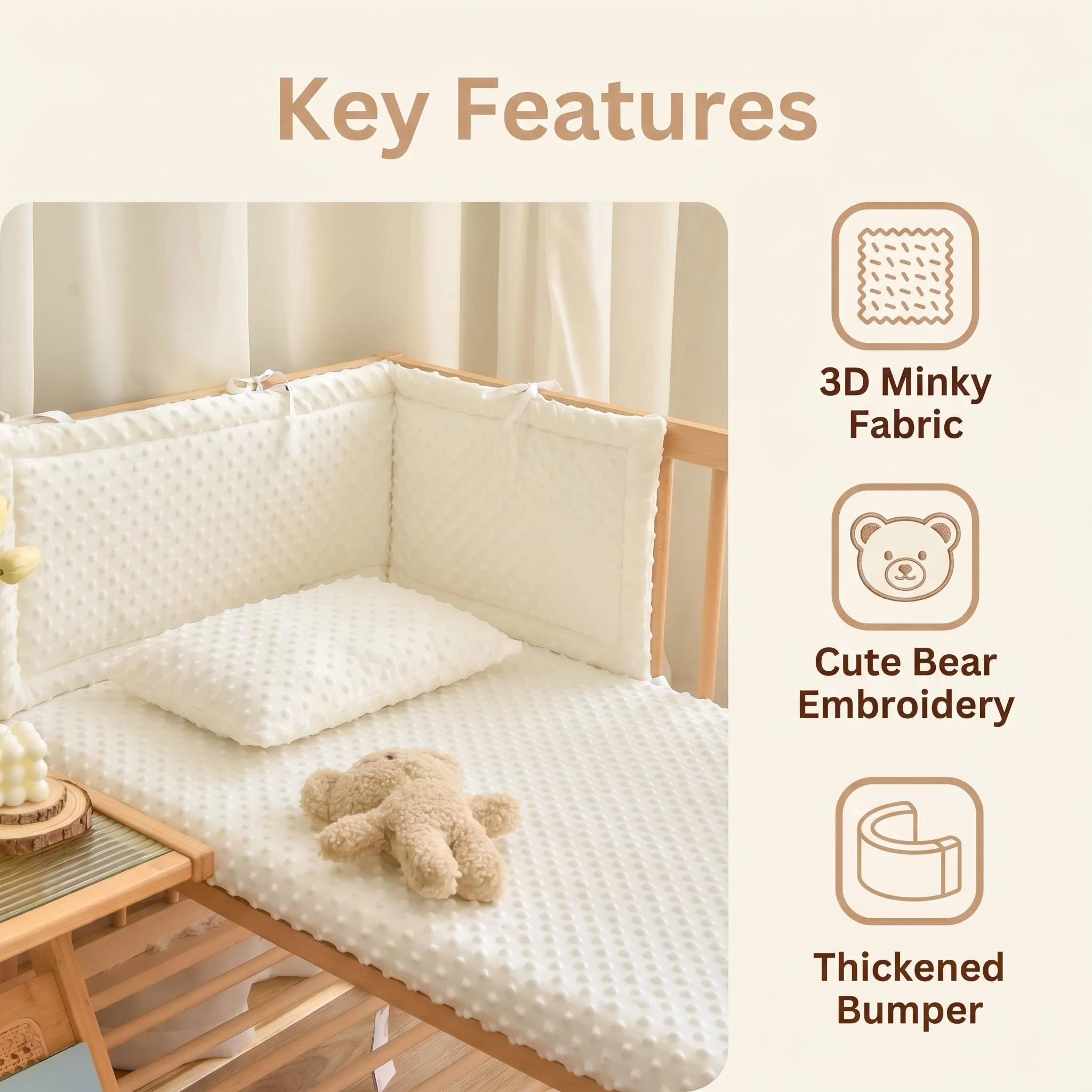 1 Piece of Baby One-Piece Soft Plush Bed Rail, Baby and Child Anti-Fall Bed Bumper with Fleece, Children's Bed Protective Rail with Animal Embroidery Pattern, Baby Cushion, Multiple Sizes Available, Protective Barrier - view 6