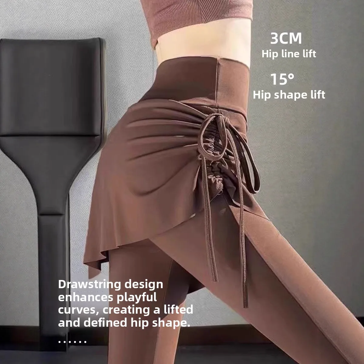 High Waist Yoga Pants Skirt Fake Two-Piece Fitn Pilates Women's Bell Bot Long Trousers Drapey Cosite Fabric