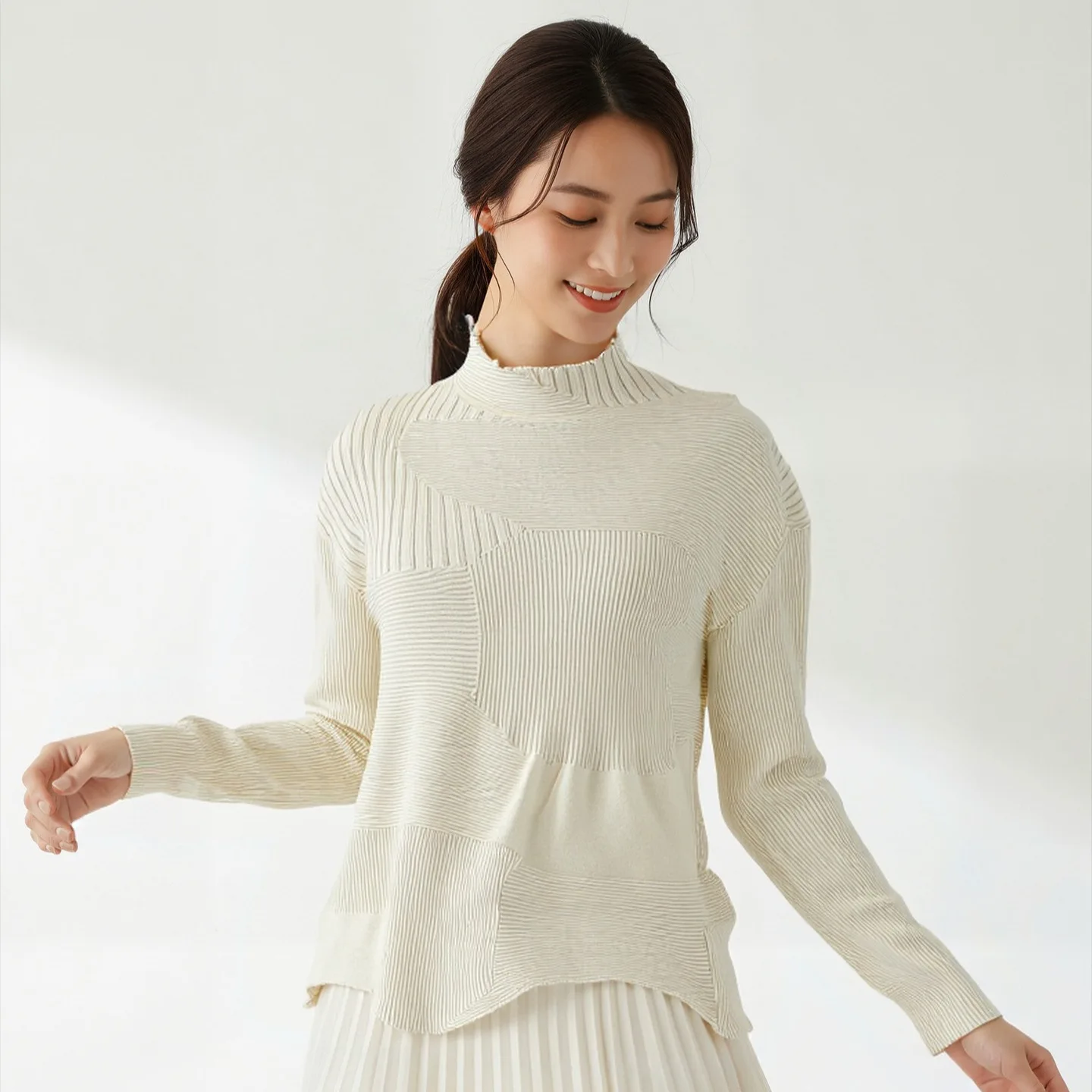 

Miyake Folds 2025 Autumn/Winter Irregular Cashmere Sweater Design Sense Niche Solid Colour Bottom Cashmere Ruffle Top Pleated