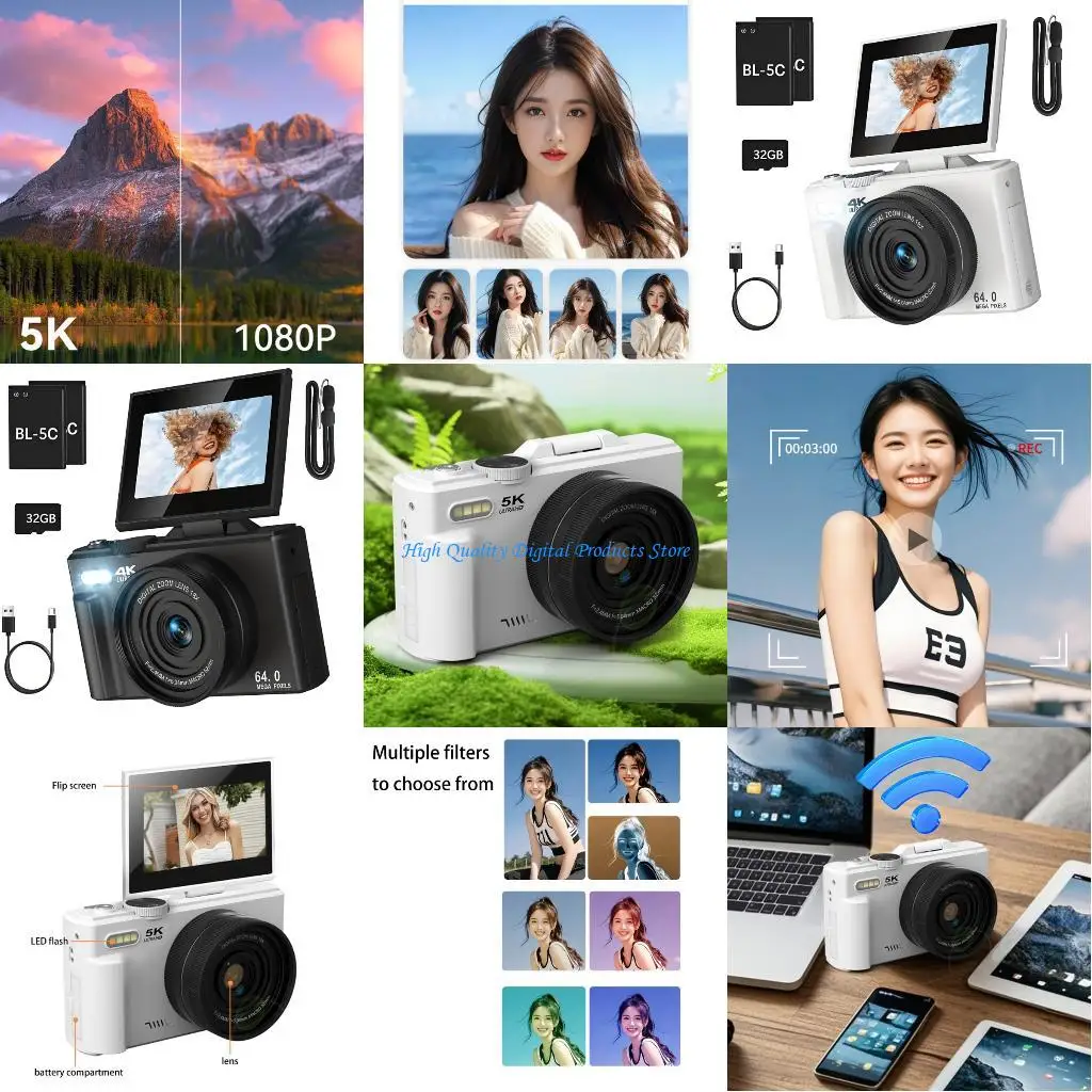 

U2JE 3inch Screen Digital Camera 4K Video Auto Focuses System Builts In Flash For Selfie & Night Photography