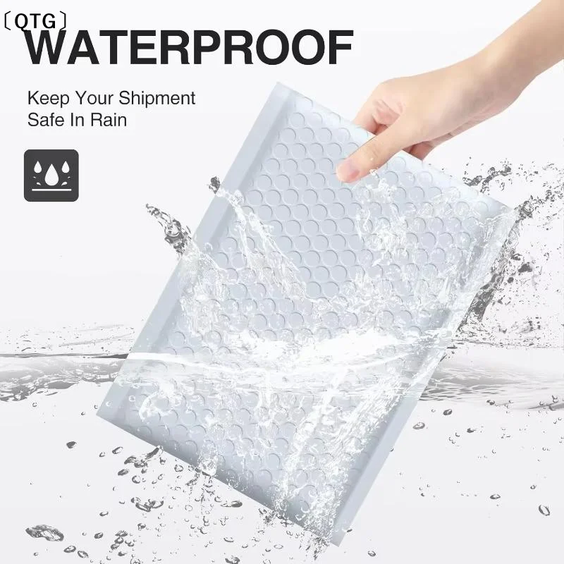 〔QTG〕10 Pcs White Self-Sealing Bubble Envelopes Bag Waterproof Mailers Shipping Envelope Pouch Packaging Bags Storage Organizer