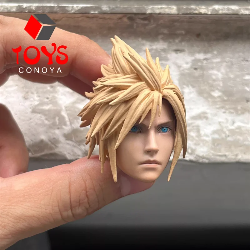 1/6 Scale Cloud Anime Head Sculpt Golden Hair Head Carving Model Fit 12'' Male Soldier Action Figure Body Dolls