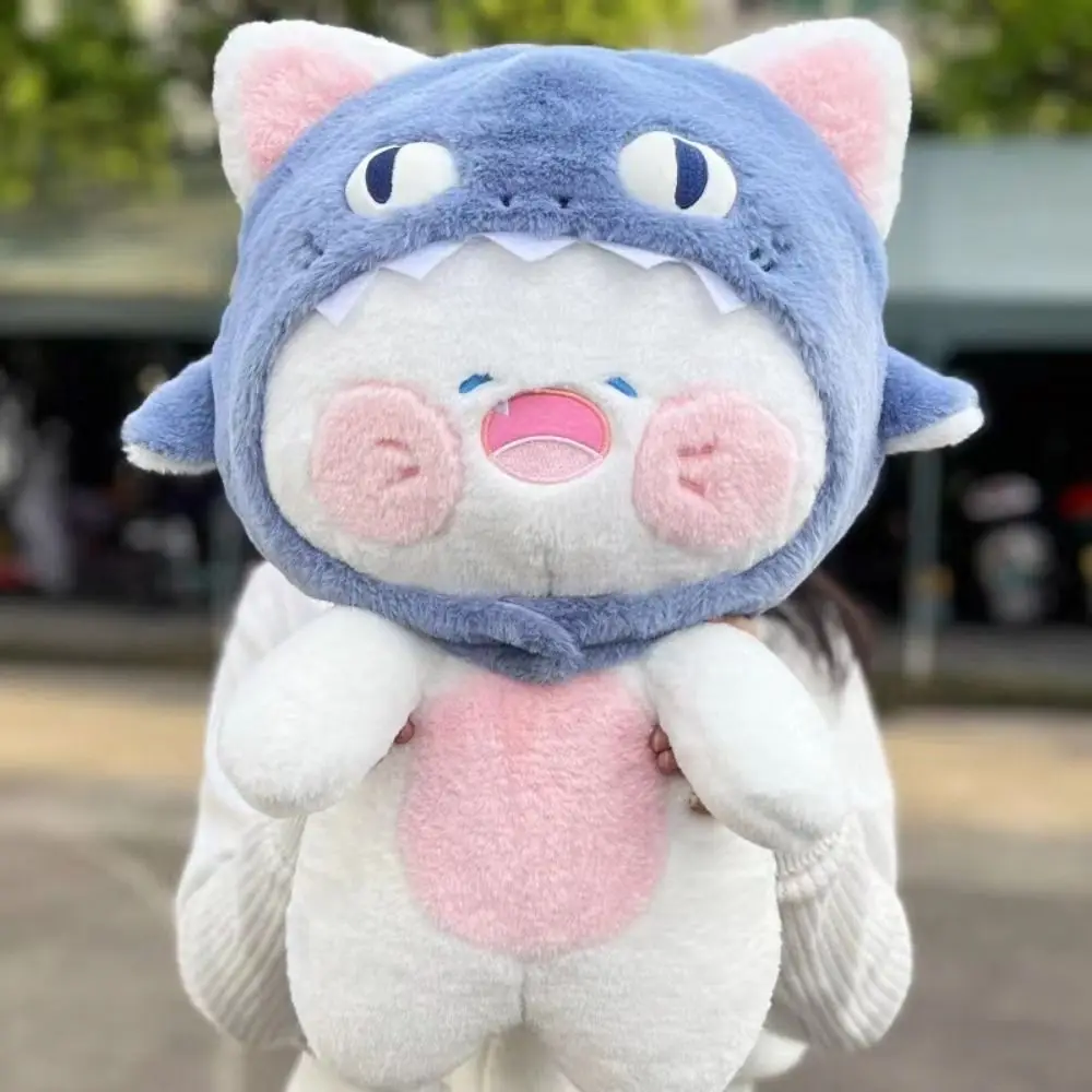 Creative Cosplay Shark Cat Plushie Cute Sharks Hat Can be Removed Hooded Aniamls Kitten Plush Toy Doll Birthday Gift