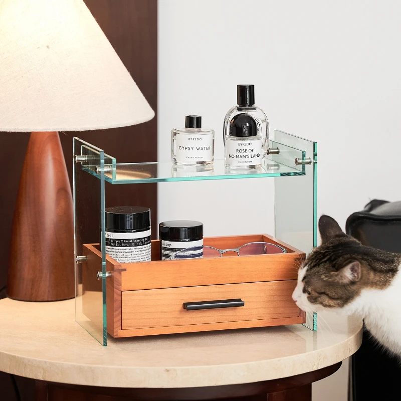 

Vintage Acrylic Makeup Organizer,Adjustable Desktop Storage,Cosmetics rack with drawer,Multilayer Display Case for Jewelry