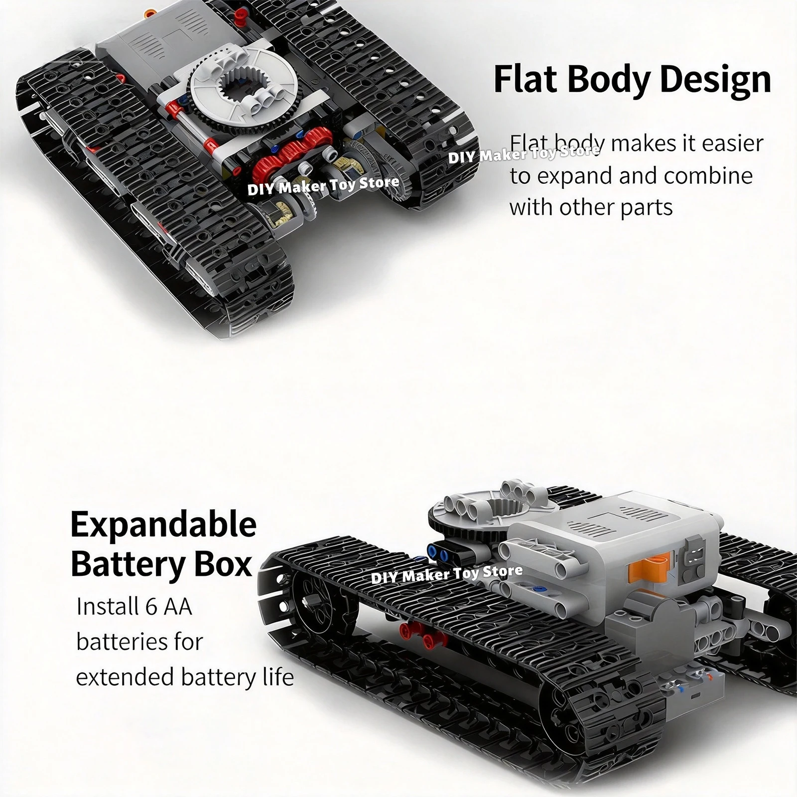 MOC Tracked Vehicle Chassis with Dual Differential Turntable Building Blocks Modify Remote Control Car Heavy Tank Assembly Toys