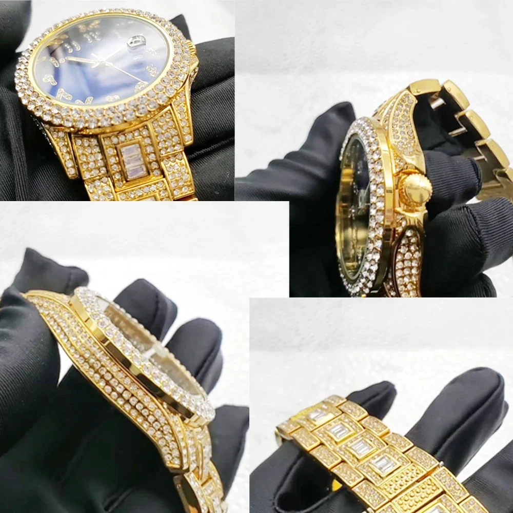 Iced Out Watch Men Hip Hop Luxury Around Diamonds Mens Watches Fashion Gold Quartz Wristwatch Waterproof Reloj Hombre Relogio