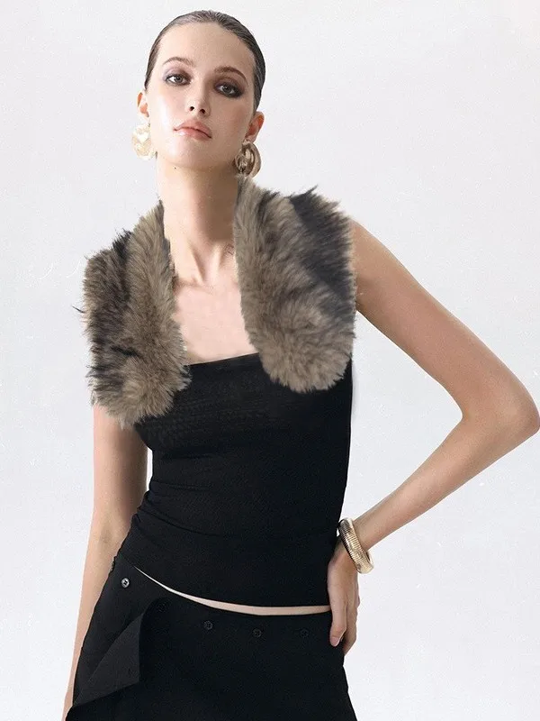 Mao Collar Backless Waist Cinched Short Top  Back Design Triacetate Fiber 100% Women's Fashion Spring Summer Top