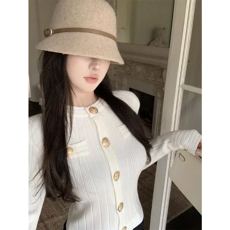 

Fashionable Short Knitted Cardigan Jacket for Women Autumn 2025 New French Style Long-sleeved Top
