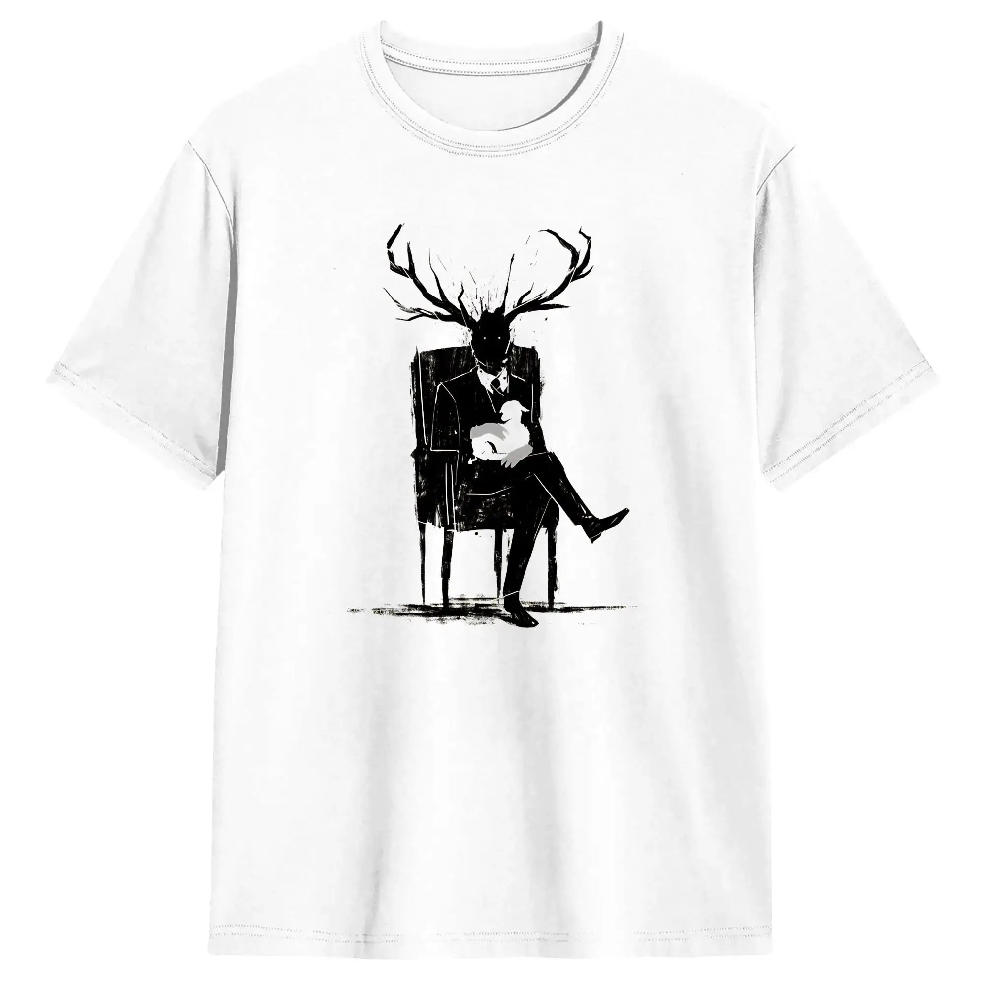Hannibal Lecter NBC Stag Antlers Lamb T-Shirt Summer  Cotton T Shirts For Male Loose Tshirt Short Sleeve Streetwear Clothing