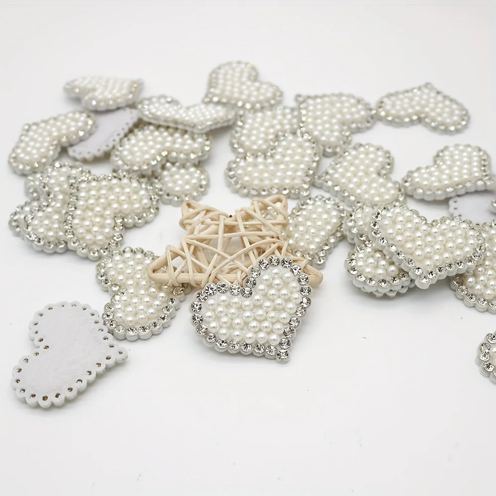 12Pcs 42MM Star Heart 3D Pearl Rhinestone Applique for DIY Clothes Crafts Decor Patches Headwear Hair Bow Accessories