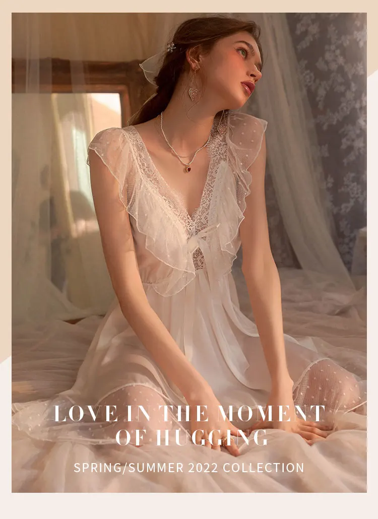 Evening Pajamas Sexy Sleepwear Pure Flounces Ice Silk Lace Nightdress Night  Gown Women Nightwear Nighty for Ladies Sleep Dress - AliExpress 200574005