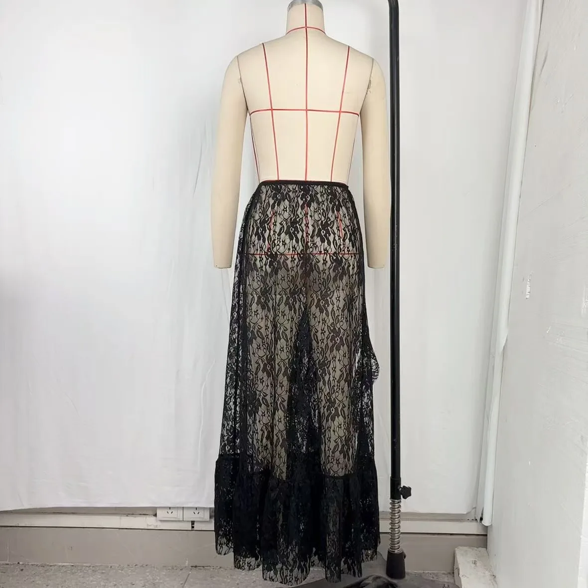 Women's New Summer Versatile Slimming Asymmetrical Lace Slit Long Skirt in Stock Roupas Feminina