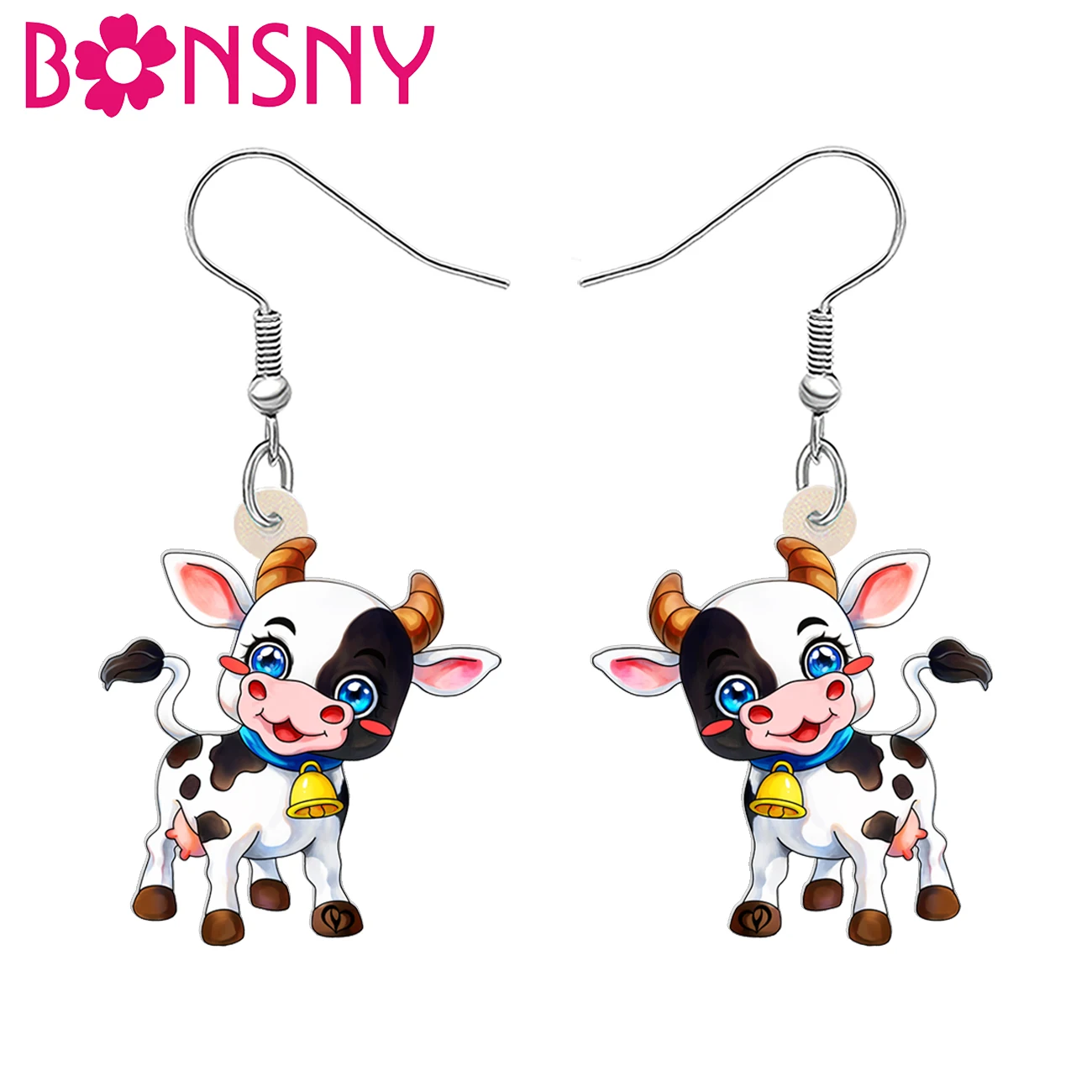 Bonsny acrílico natal engraçado leite vaca brincos balançar gota festa favores para mulheres meninas amigos animais de fazenda jóias presentes