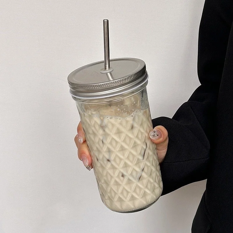 650ml Glas-Kaffeetasse mit Strohhalm-Deckel Transparente Trinkgläser Glastasse für Tee Saft Eiskaffee Becher Trinkwaren – Detail 9