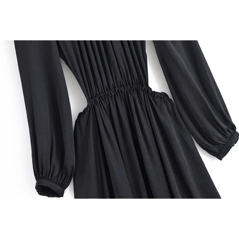 Vestido negro con espalda descubierta para mujer, vestido Retro hueco para discoteca, diseño plisado elegante de manga larga para fiesta 2025