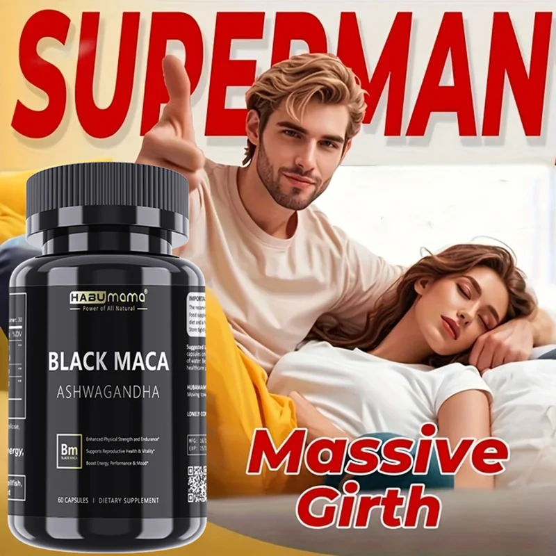 

HABUMAMA Мужская улучшающая добавка Black Maca Ashwagandha, поддерживает репродуктивное здоровье, мужской строитель мышц, таблетки на выносливость
