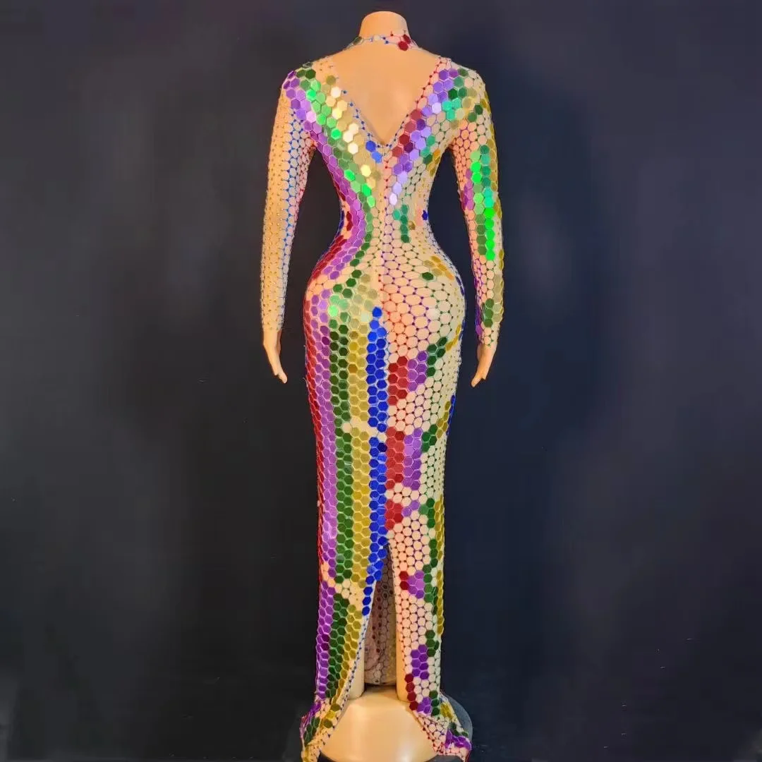 Customized Sexy Lace Transparent Diamond Pearl Sequins Feather Water Diamond Wrap Hip Dress Long Dress Performance Dress