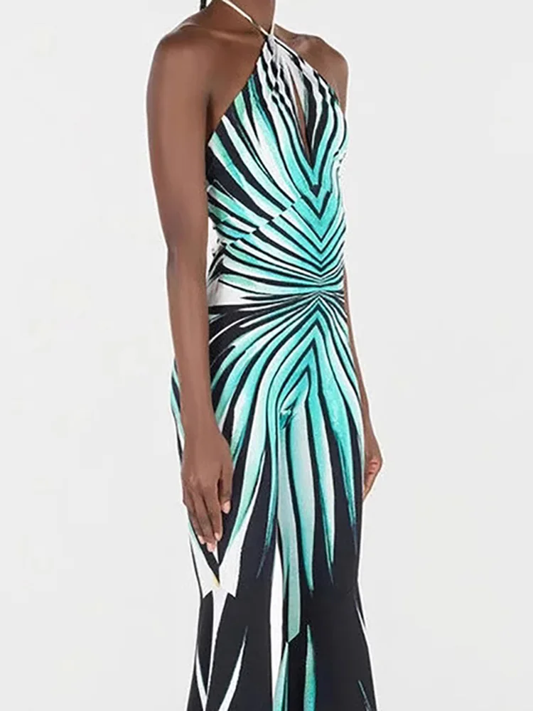 

New Vintage Striped Printed Slim Camisole Romper Sexy Bodycon Long Pants Playsuits Casual Backless Hollow Out Women's Jumpsuit