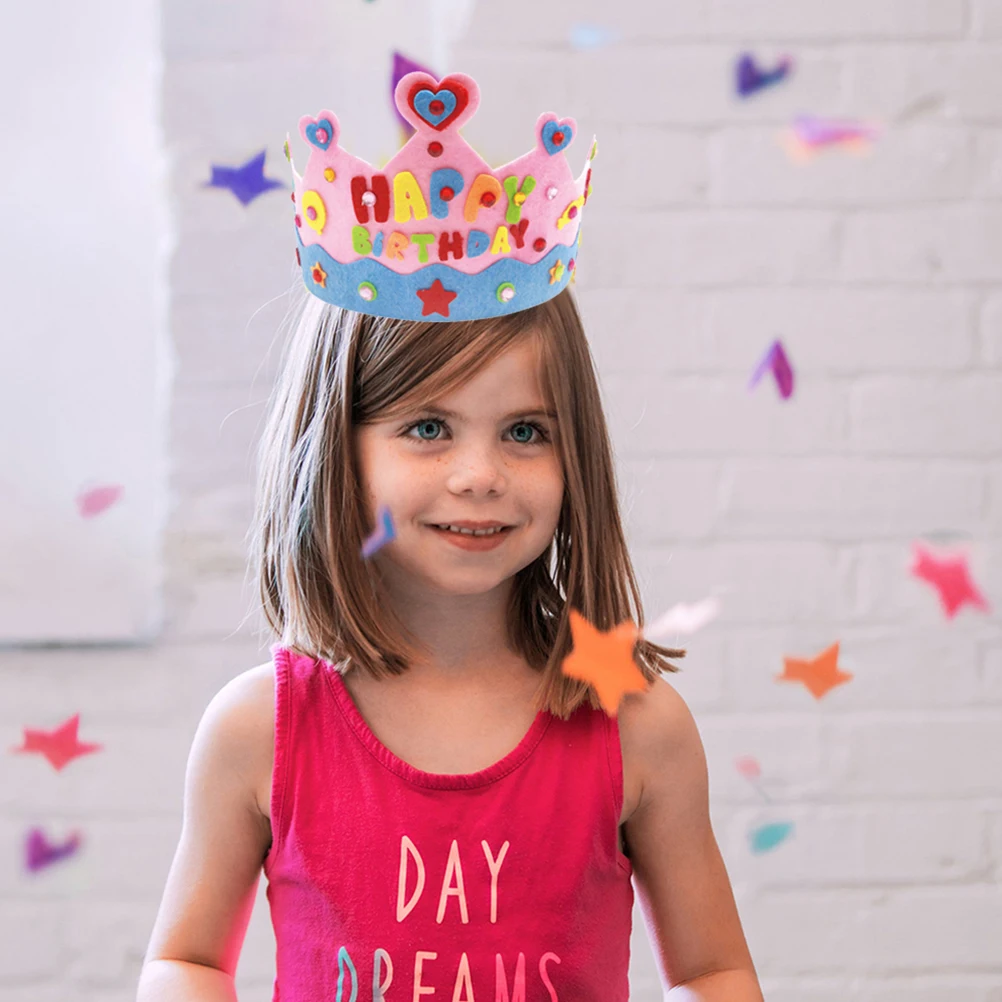 

6pcs Birthday Hats Princess Crown DIY Non Woven Fabric Girl Headdress Lightweight Kids Baby Accessories Photo Prop