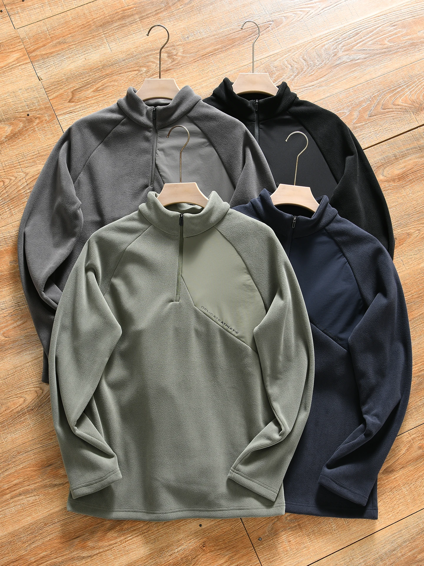 Warm Fleece Outdoor Casual Men's Hoodie Double-sided 3D Modeling Stand Collar Half Zipper Polyester Spandex Blend Long Sleeve